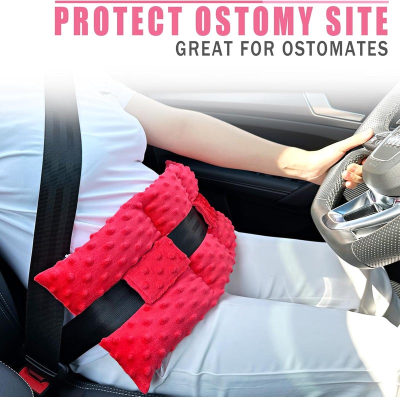 BNRendles Ostomy Seatbelt Pillow, Ostomy Driving Protector, Stoma Shiled Ileostomy Urostomy Riding Guard, No Squeezing, Ostomate Must Have Supplies, Minky Dot Red - Image 3
